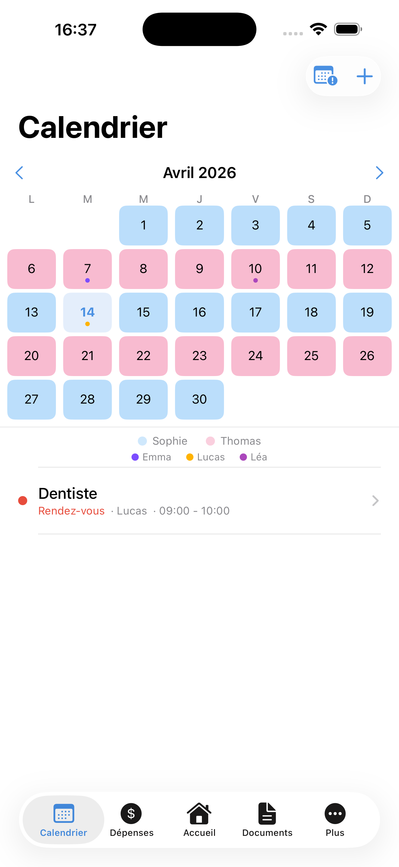 ParentaLink — vue calendrier